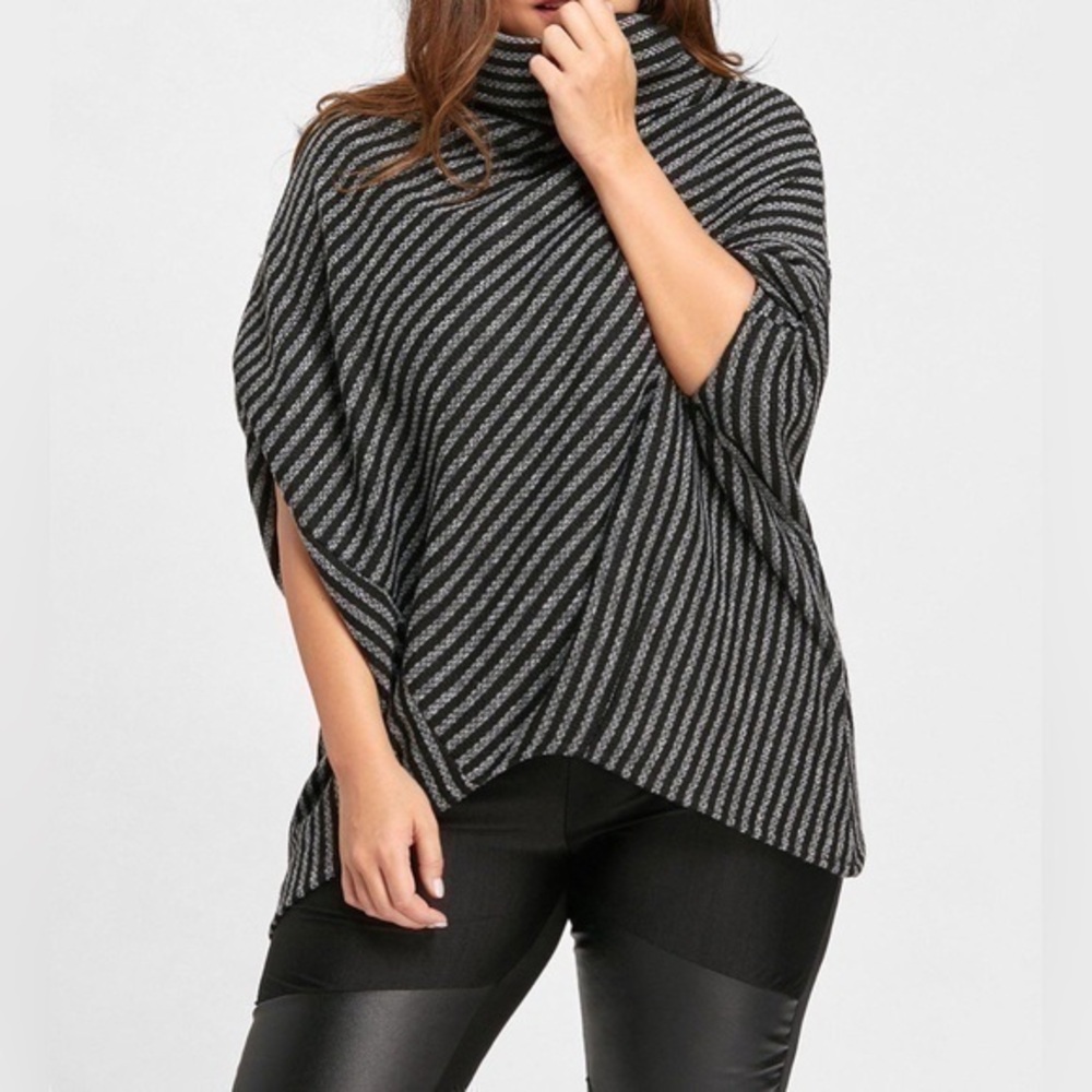 Soft Surroundings striped poncho sweater turtle neck